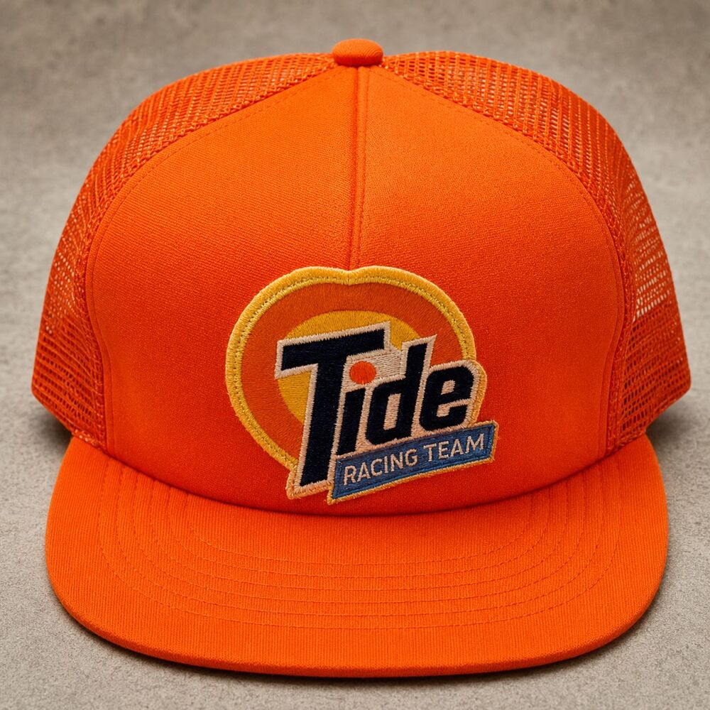VTG 90S TIDE RACING TEAM TRUCKER HAT SNAPBACK ORANGE NASCAR USA